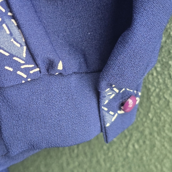 1980's Vintage Blue & White Floral Dress Size Large - Picture 8 of 11